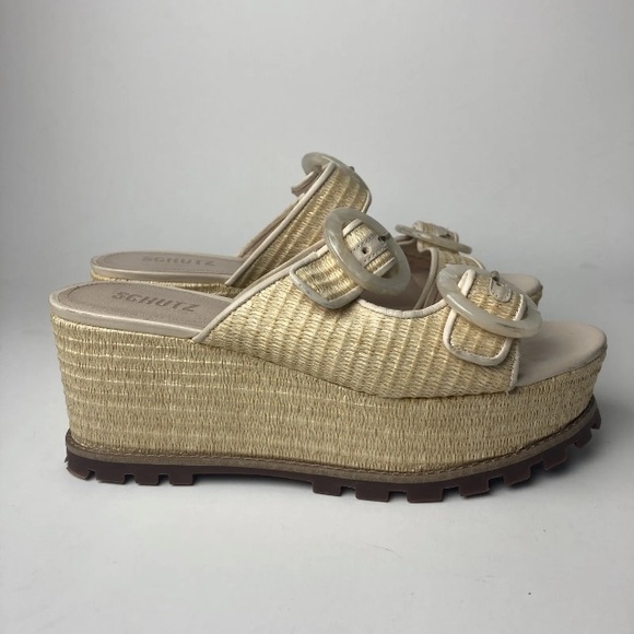 Schutz sandals 10.5 B Platform bella Rafia nude natural Slides Espadrille - Picture 2 of 13